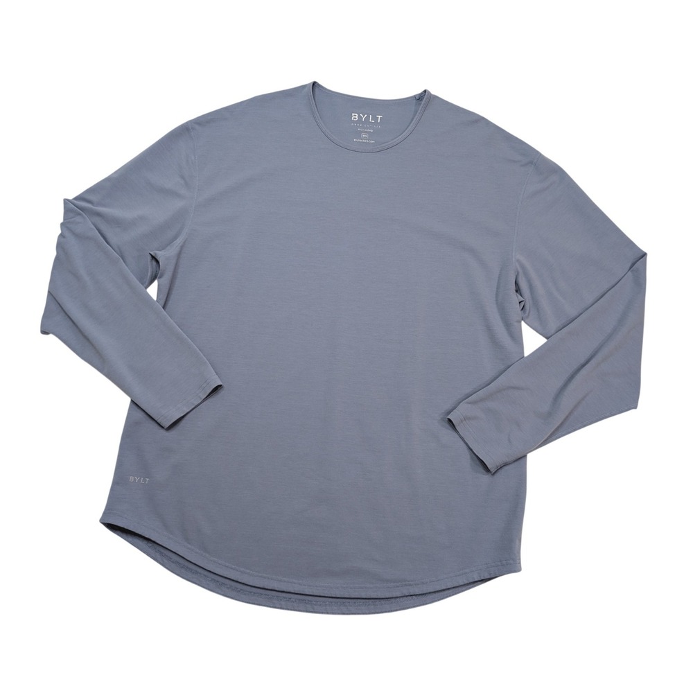 BYLT Drop Cut Long Sleeve Shirt XXL Slate Blue Curved Hem Performance Tee
